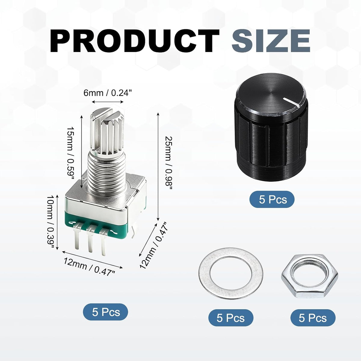 MECCANIXITY 5pack EC11 Rotary Encoder Code Switch 15mm Full Shaft Black