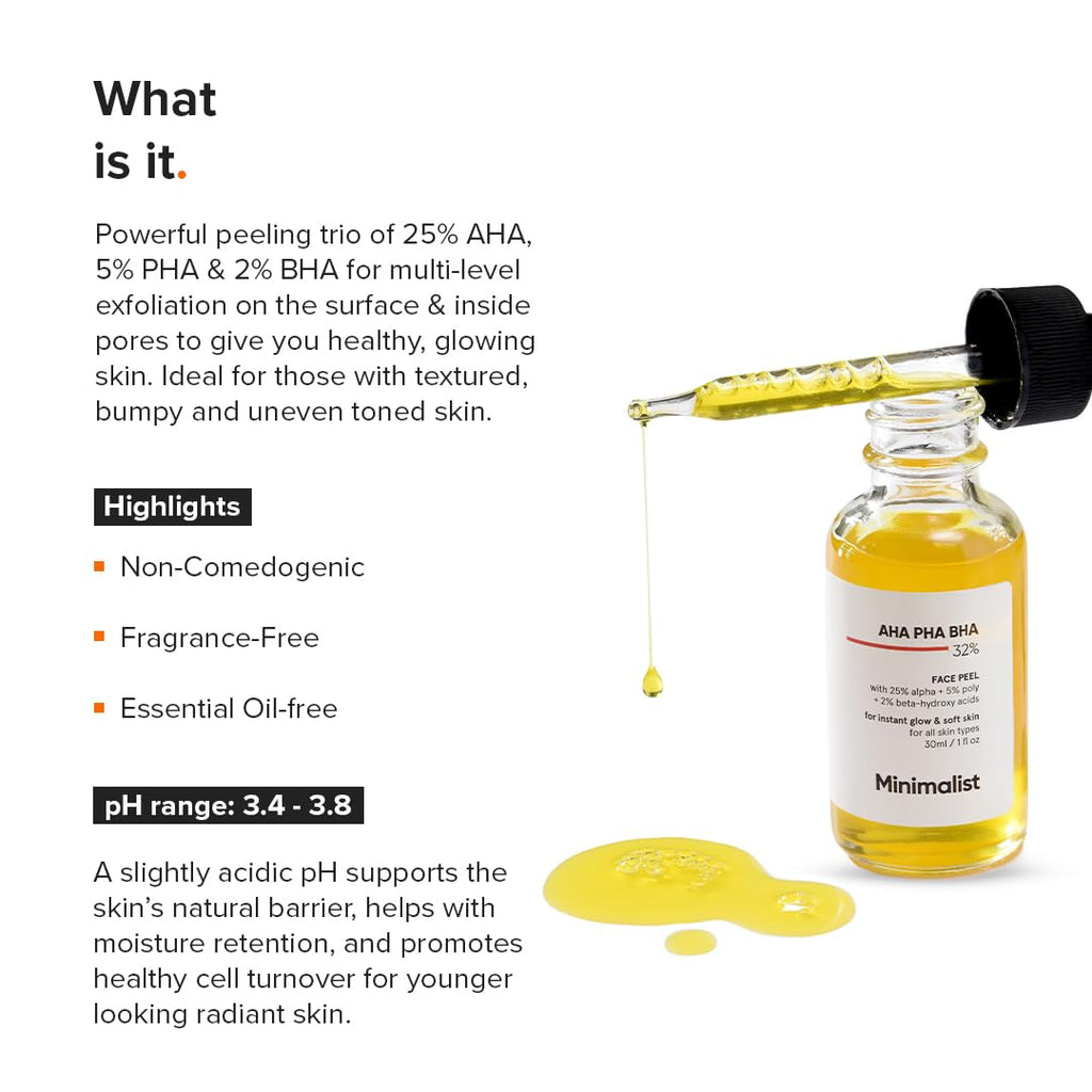 32% AHA PHA BHA (Turmeric Root Extract) Peeling Solution for Glowing Skin & Pore Cleansing | Weekend Facial Exfoliant