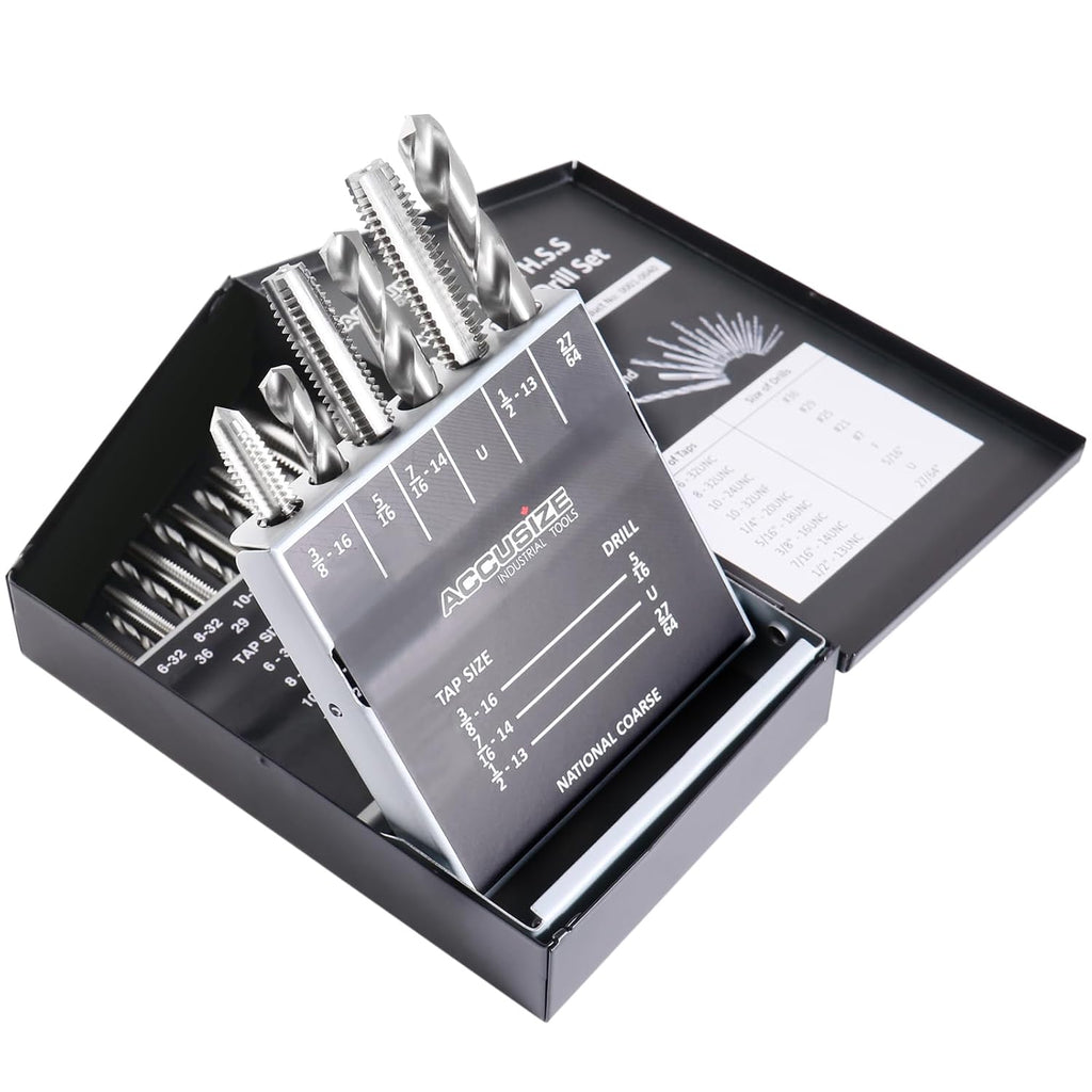 Accusize Industrial Tools HSS Tap and Drill Set, UNC, 18 Pc, 0001-0040
