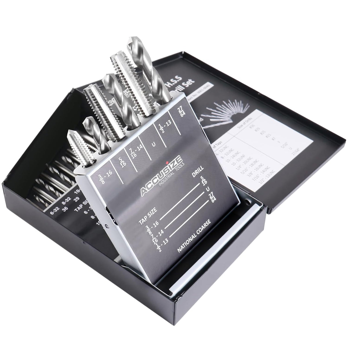Accusize Industrial Tools HSS Tap and Drill Set, UNC, 18 Pc, 0001-0040