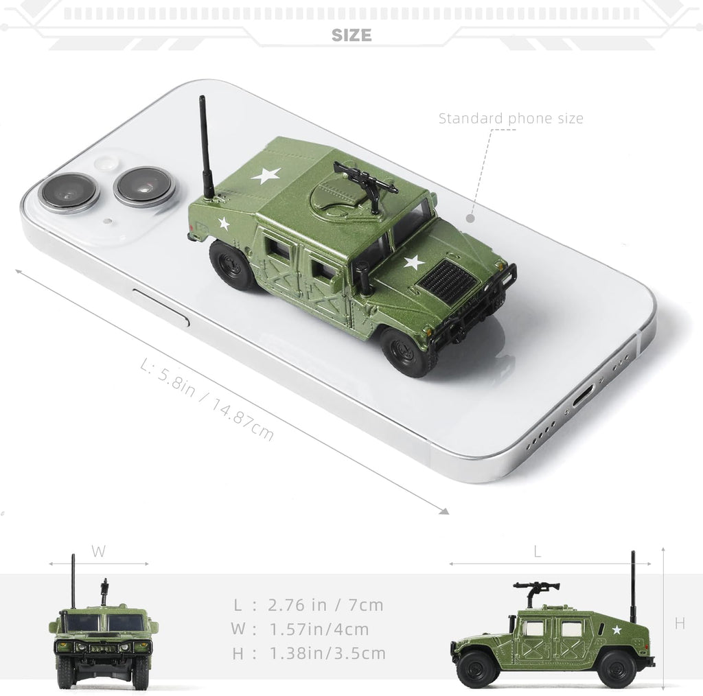 1/64 Hummer H1 Car Model Military Truck Off Road Vehicle | Die-cast Metal Model Kit Military Armored Car
