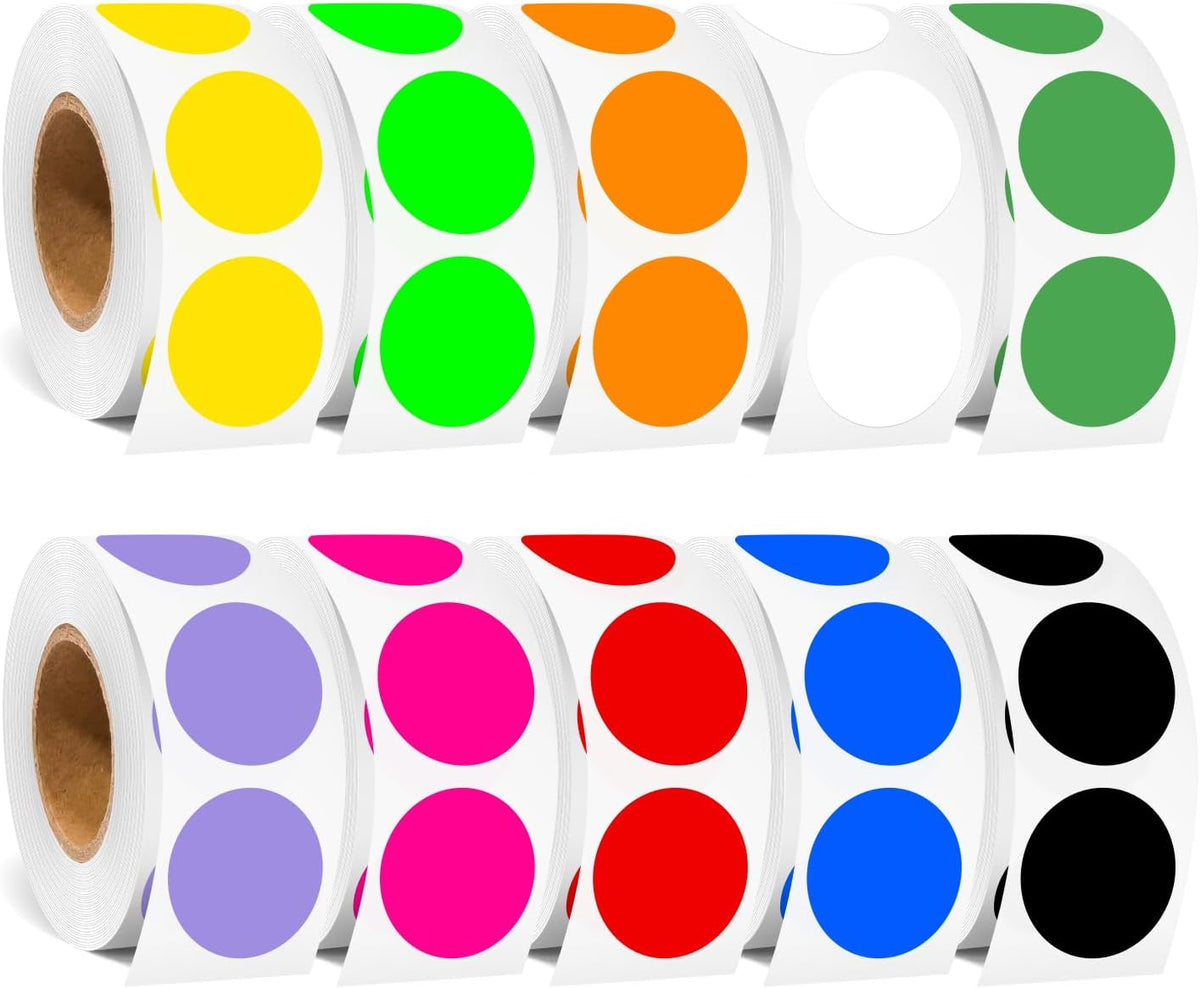 3/4" Round Color Coding Labels, Bright-Colored Dot Stickers 5000PCS