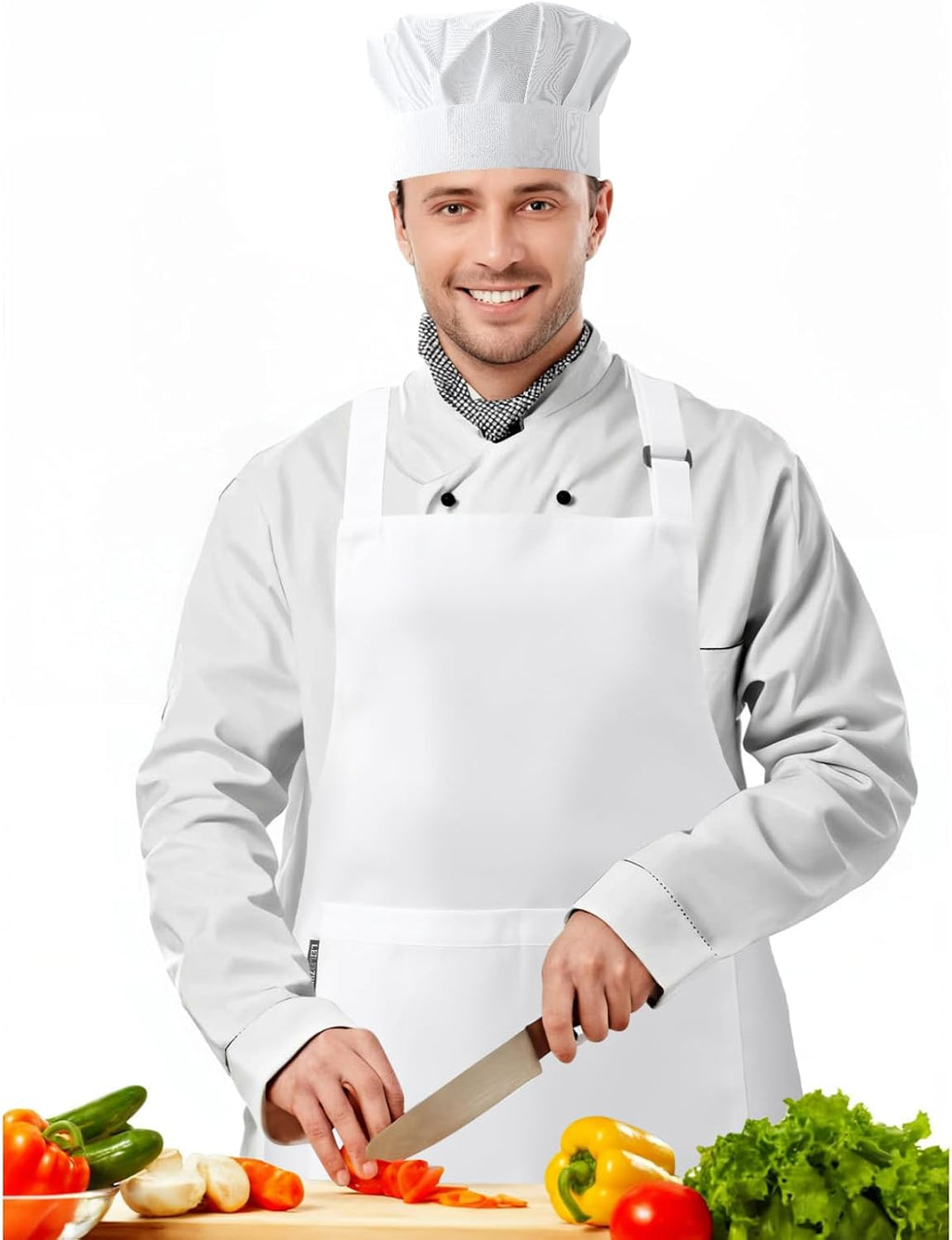 Chef Hat and Apron Set,Durable Bib Apron with 2 Pockets & Matching Hat，Perfect Chef Costume for Man and Woman,Chef