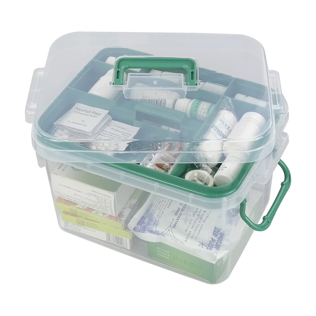 1-Pack Clear Storage Box Container, Family First Aid Box with Handle