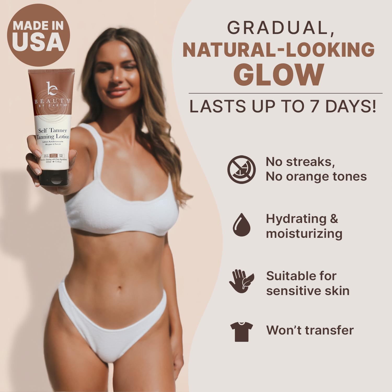 Self Tanner - USA Made with Natural & Organic Ingredients | Moisturizing Self Tanning Lotion with Aloe Vera & Coconut