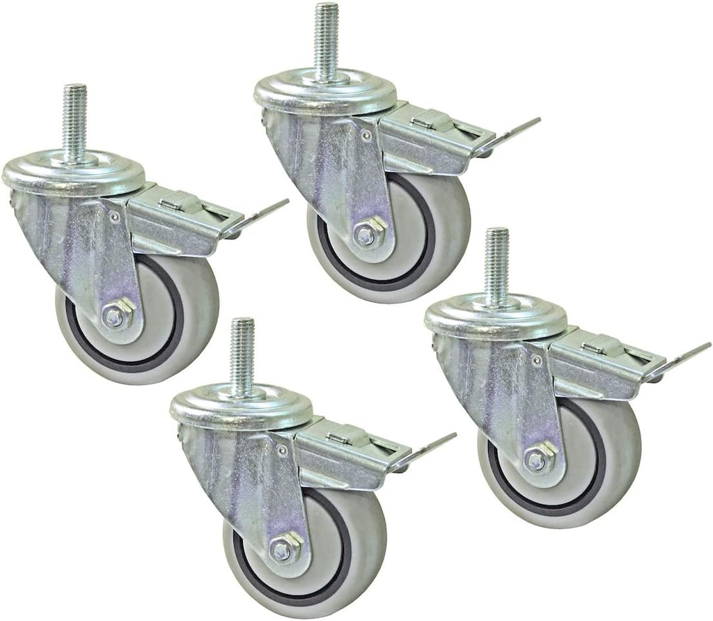 PRS3090 3-Inch Dual-Locking Caster Set, 4 Piece, Silver