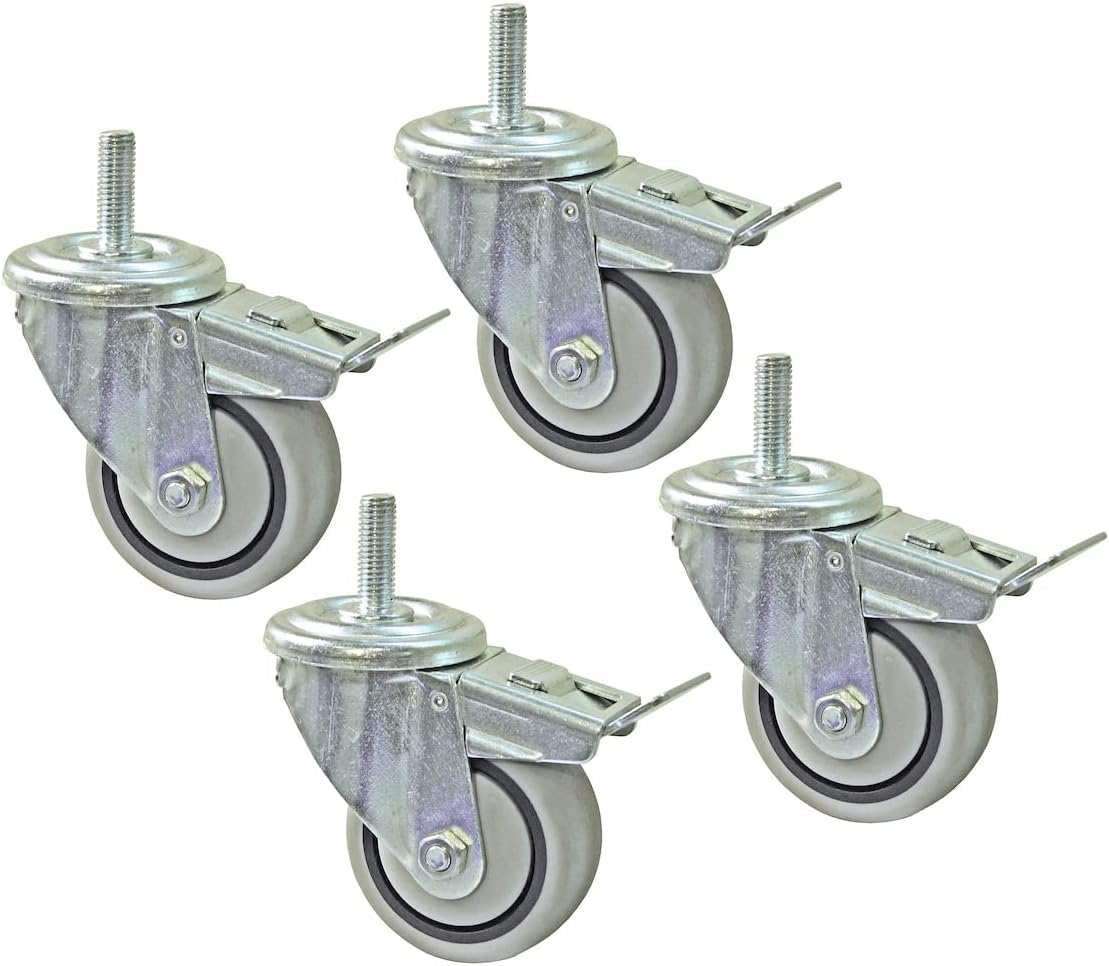 PRS3090 3-Inch Dual-Locking Caster Set, 4 Piece, Silver