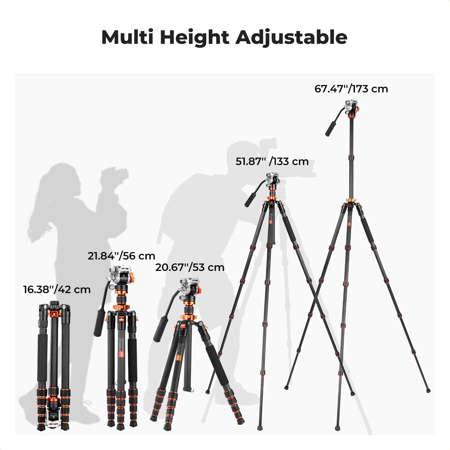 68'' Carbon Fiber Tripod with Fluid Head | Max Load 11lbs, Lightweight DSLR Tripods & Monopods for Canon Sony Nikon