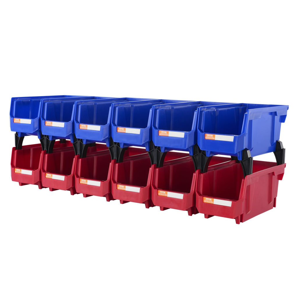 Plastic Storage Bins 12 Pack (11 x 5 x 5-Inch), Hanging Stackable Storage Organizer Bins, Heavy Duty Stacking
