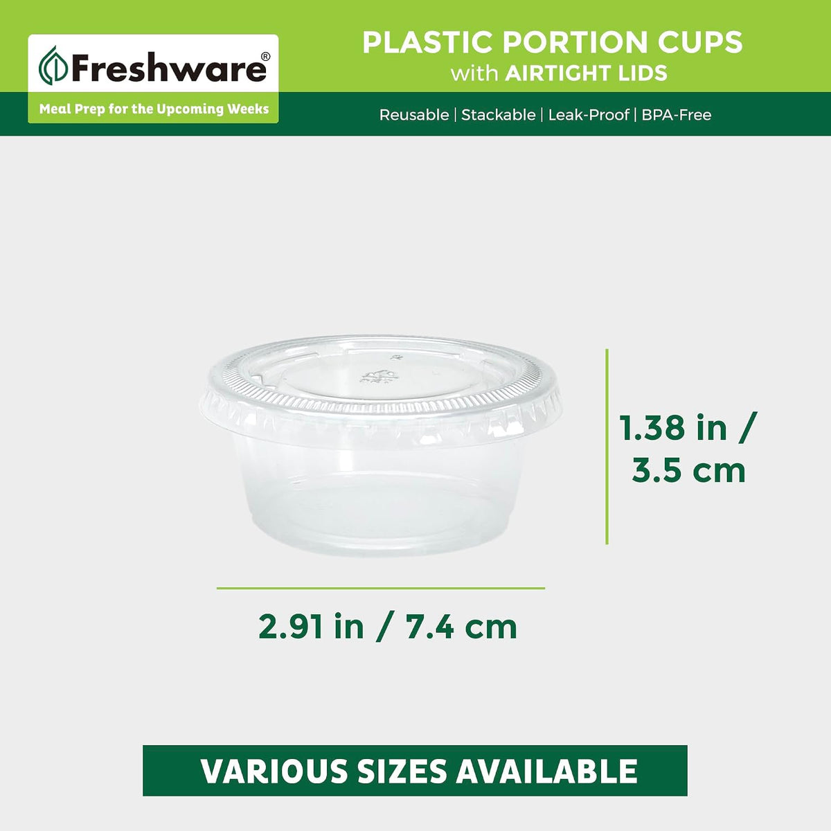 Plastic Portion Cups with Lids [3.25 Ounce, 100 Sets] Disposable Plastic Cups for Meal Prep, Salad Dressing, Jellos
