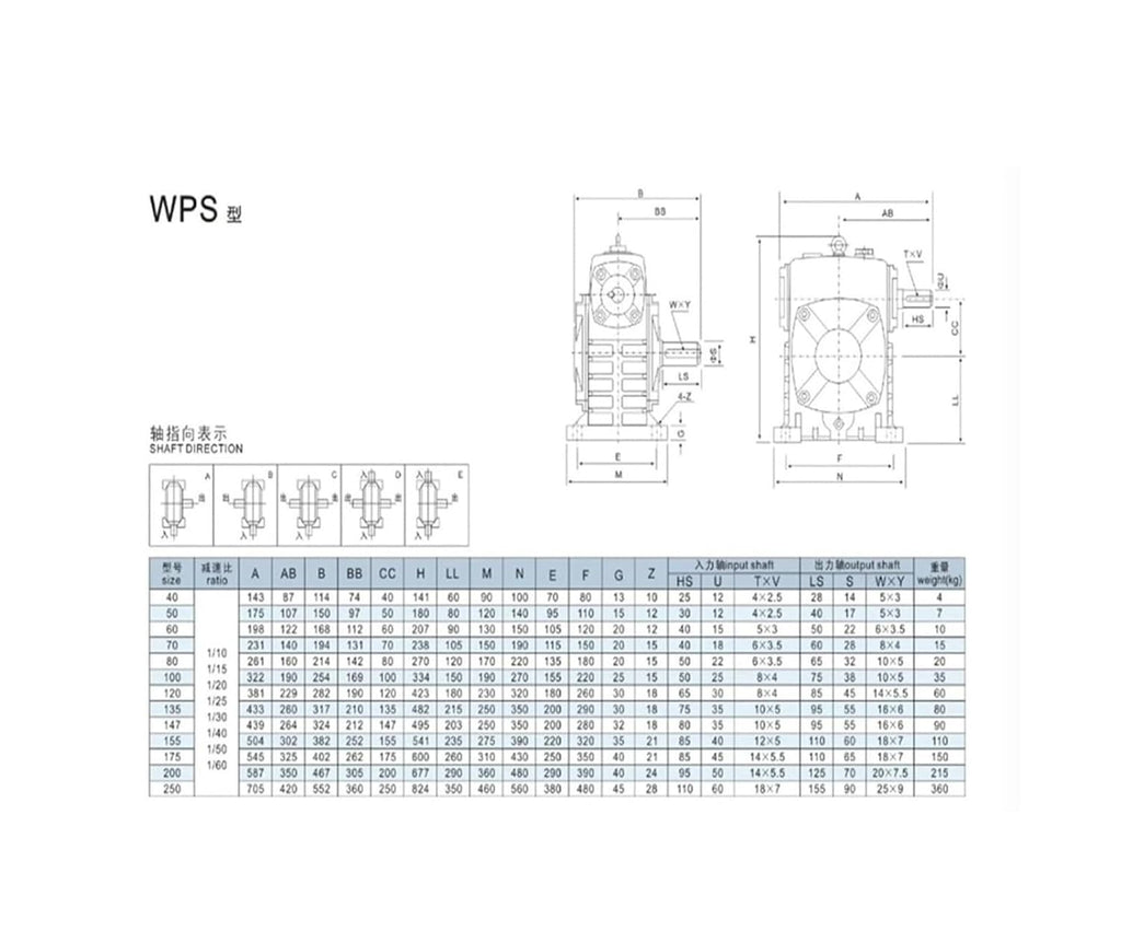 WPS60-B Worm Gear Reducer Speed Ratio: 15 20 25 30 40 50