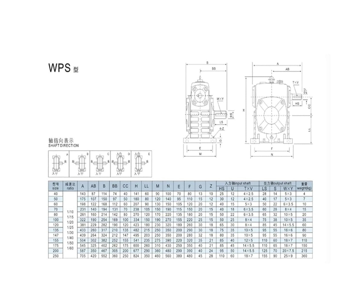 WPS60-B Worm Gear Reducer Speed Ratio: 15 20 25 30 40 50