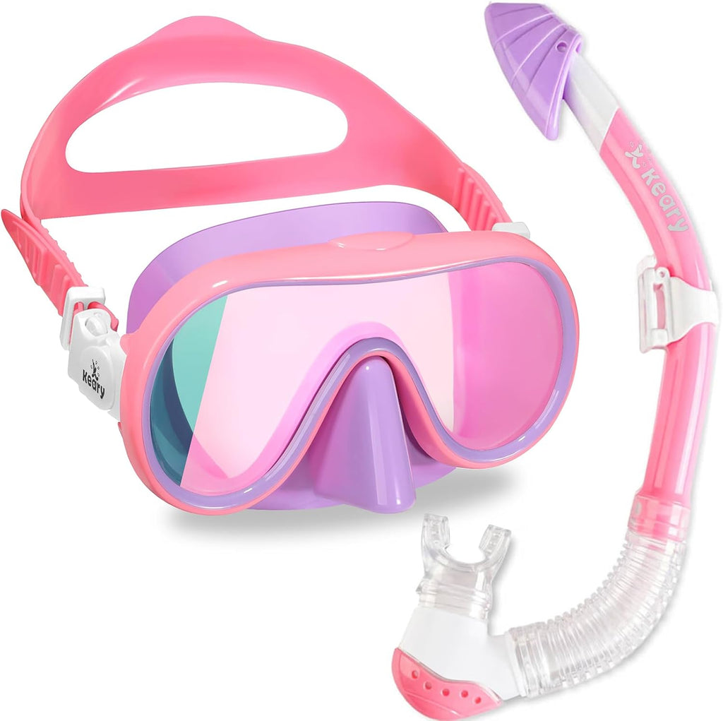 Kids Dry Snorkel Set for Kids 5-16 180° Wide View UV Protection Scuba Snorkeling Gear Diving Mask for Girl Boy Youth