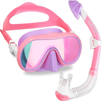 Kids Dry Snorkel Set for Kids 5-16 180° Wide View UV Protection Scuba Snorkeling Gear Diving Mask for Girl Boy Youth