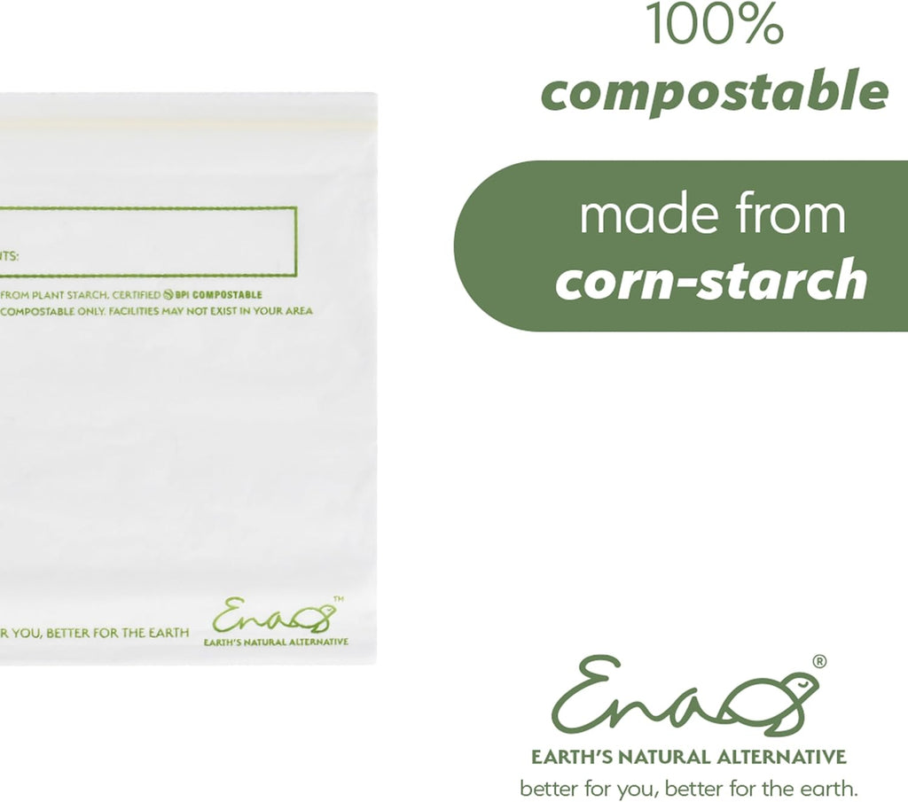 100% Compostable Food Storage Bags - Gallon Size, 50 Pack, Eco-Friendly Freezer Bags, Resealable, Heavy-Duty