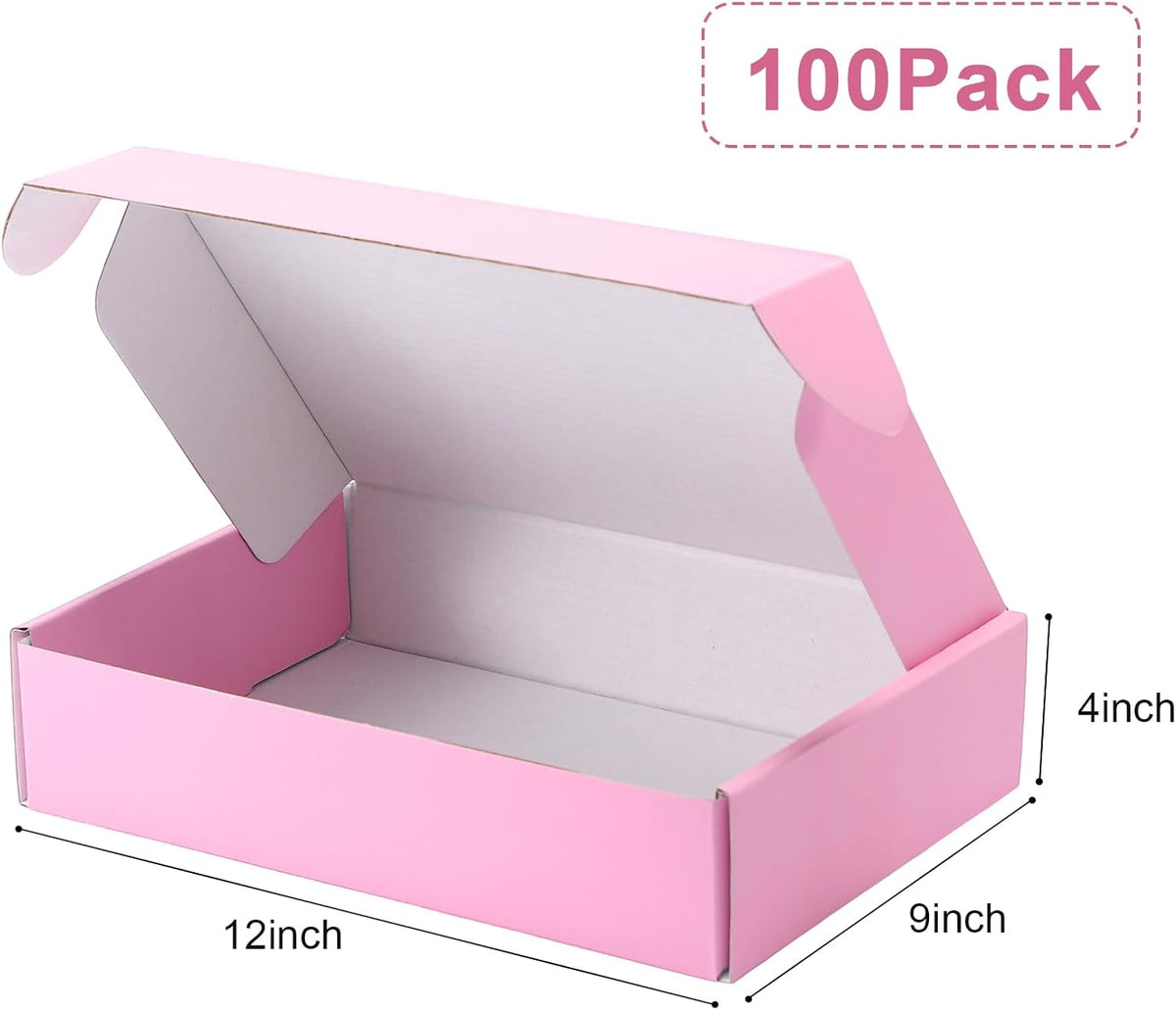 100 Pcs 12 x 9 x 3 Inches Shipping Boxes, Pink