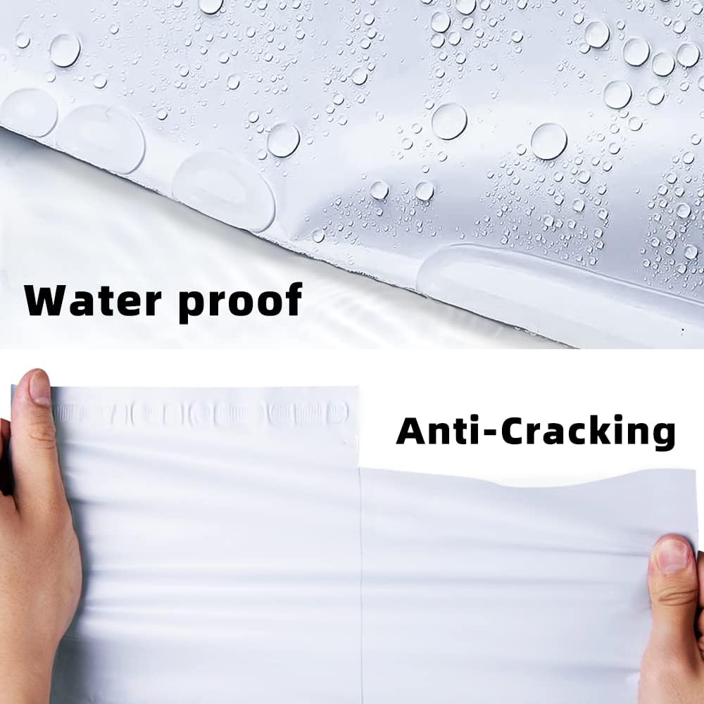 100 pcs 10x13 Inch White Poly Mailers Shipping Envelopes, Strong Adhesive Sealing, Waterproof, and Tear-resistant