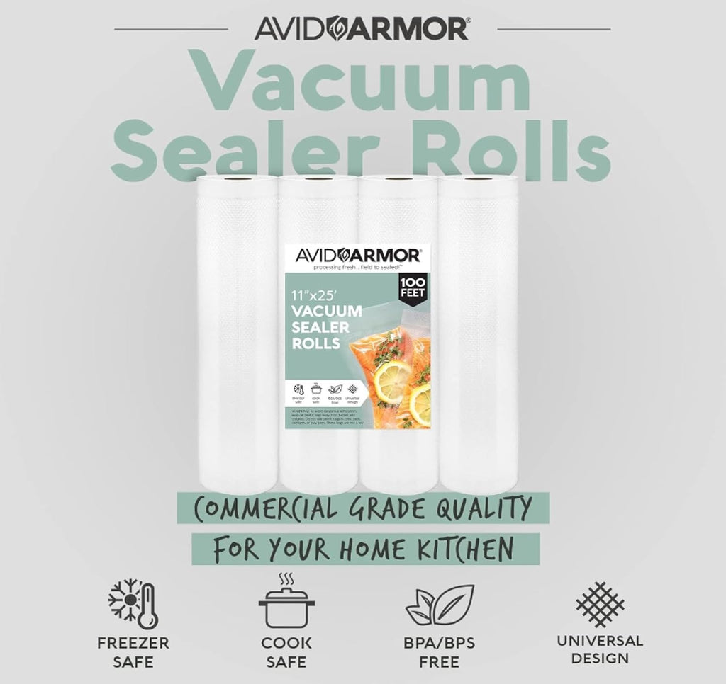 Vacuum Sealer Bags Rolls – 4-Pack, 11" x 25' Heavy Duty Rolls