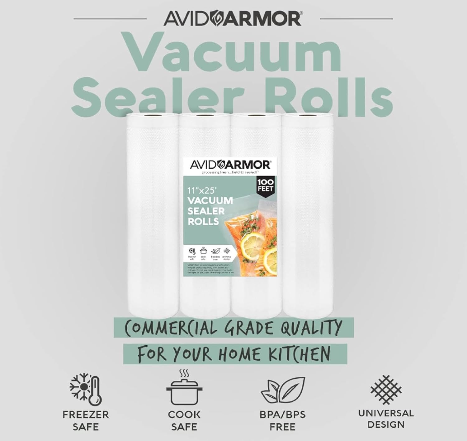 Vacuum Sealer Bags Rolls – 4-Pack, 11" x 25' Heavy Duty Rolls