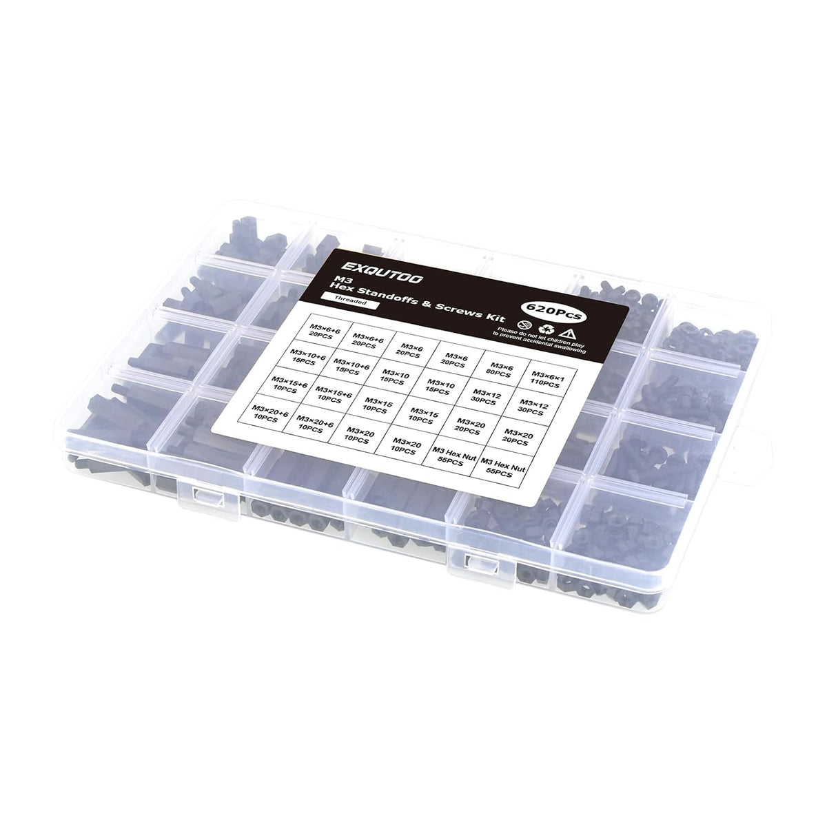 Exqutoo 620Pcs M3 Male Female Hex Standoffs Screws Assortment Kit
