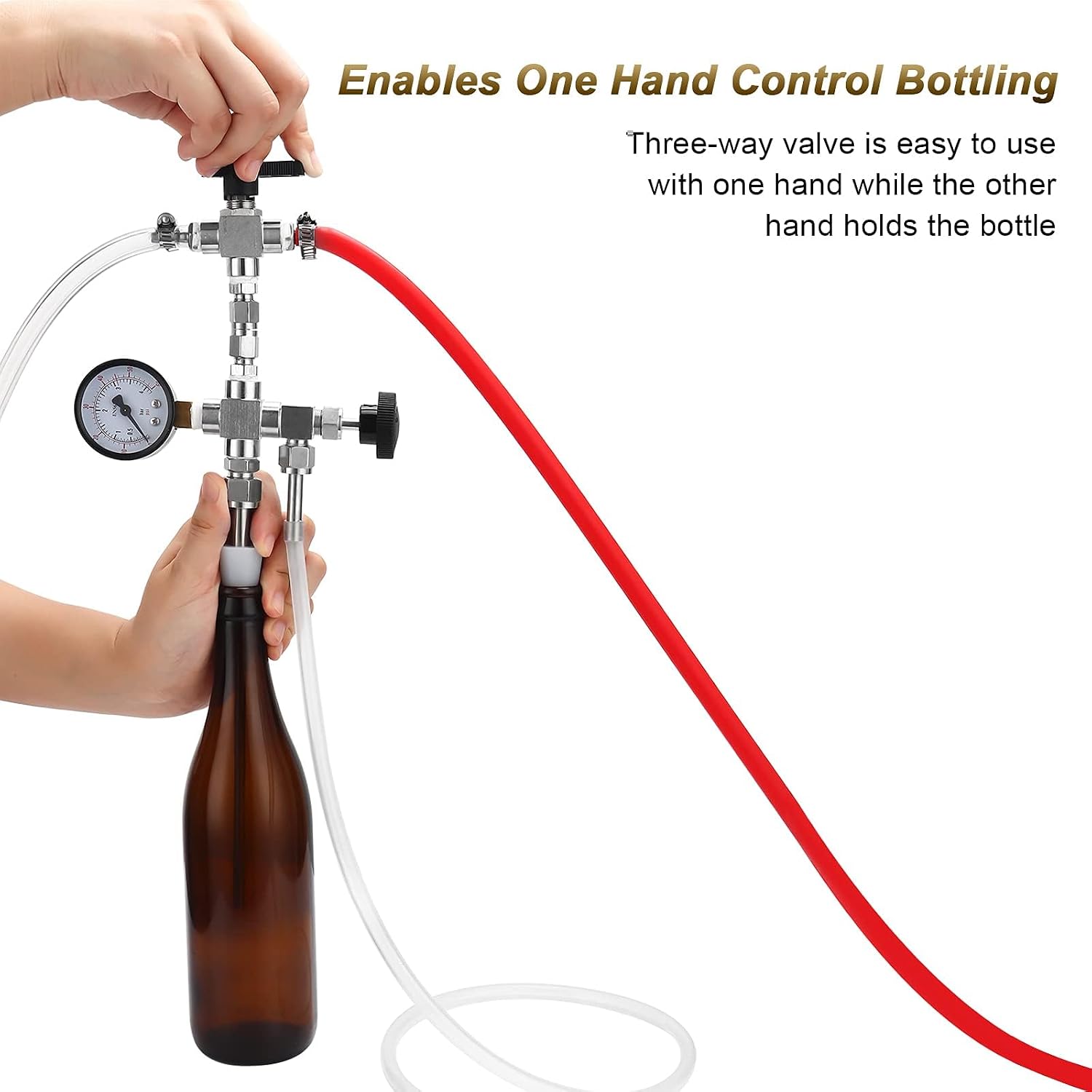 Counter Pressure Bottle Filler Stainless Steel Bottle Filler Counter Pressure Beer Bottling Wand 60psi CO2 Gauge 1/4