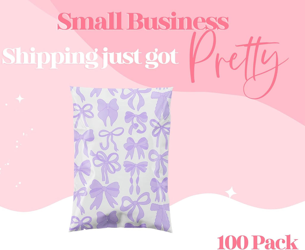 Poly Mailers 6x9, Purple Bows, 100 Pack