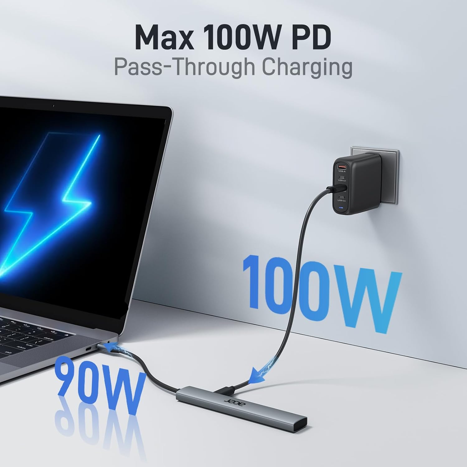 5 in 1 USB C Hub with 4K HDMI, 100W Power Delivery, 3 USB A Data Ports, USB C to HDMI Multiport Adapter for Laptop