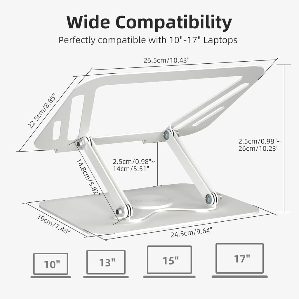 Laptop Stand for Desk, Adjustable Computer Notebook Stand with 360° Rotating Base, Ergonomic Laptop Riser for