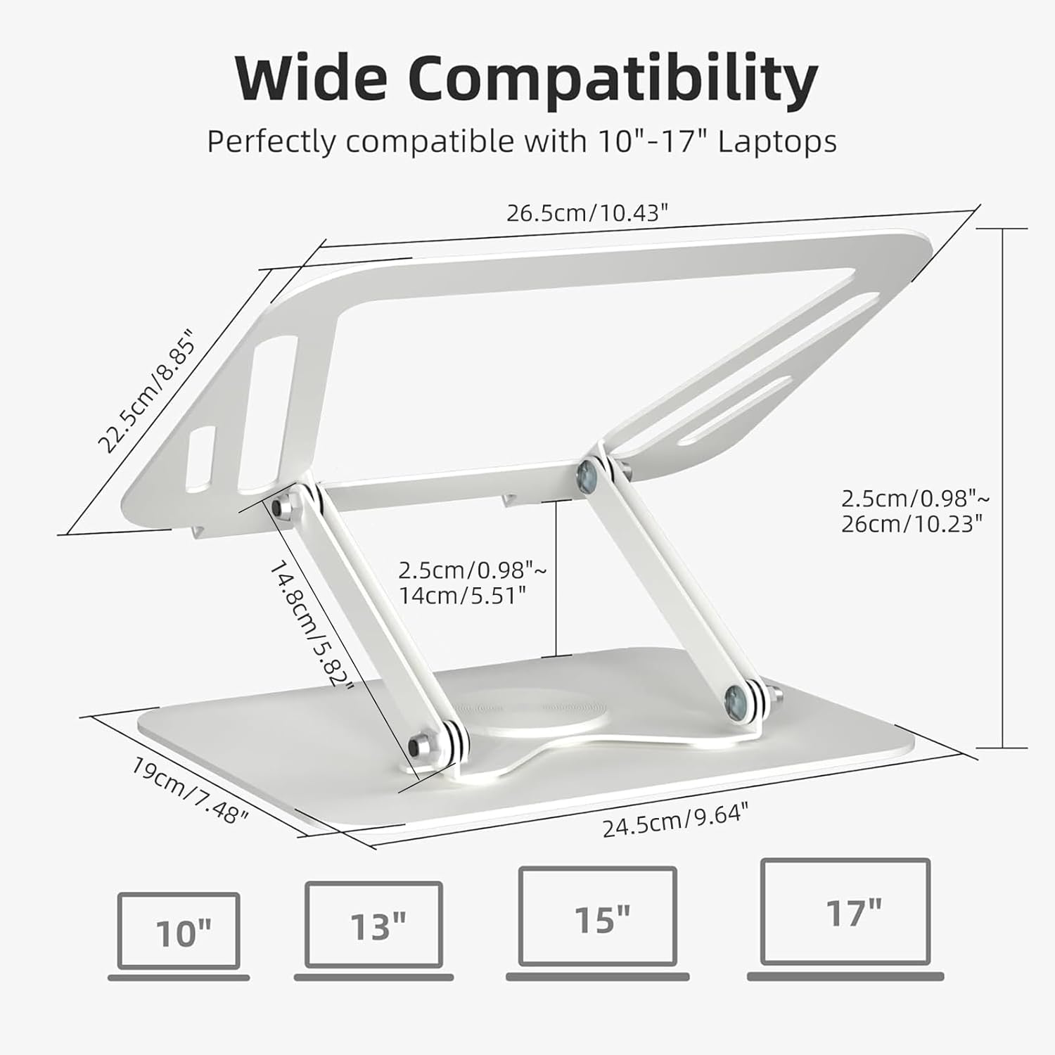 Laptop Stand for Desk, Adjustable Computer Notebook Stand with 360° Rotating Base, Ergonomic Laptop Riser for