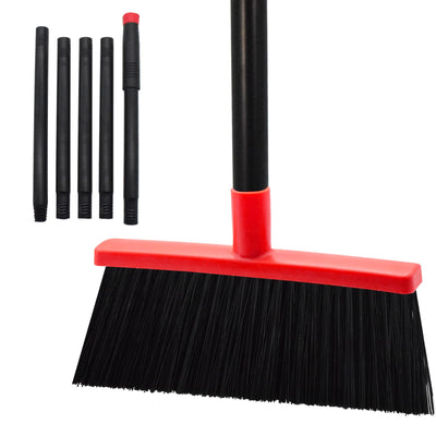 Small Broom Stiff Bristles Brush with Long Handle Indoor or Outdoor Compact Broom for Sweeping Patio Garage