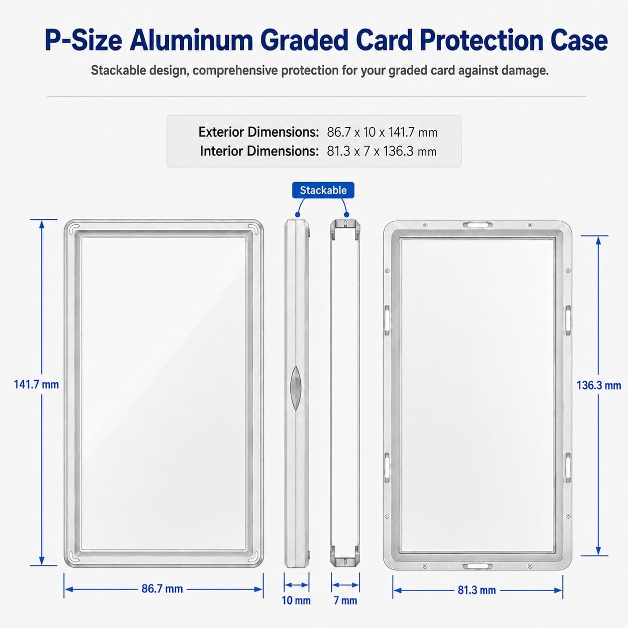 Slab Guard Fits PSA Slab, Magnetic Graded Card Case with UV Glass, Silver