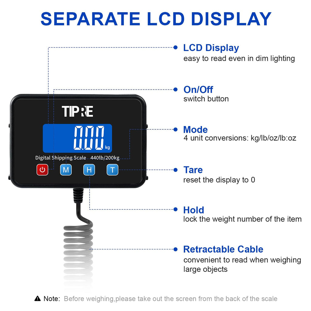 Shipping Scale 440lbs for Packages,Lightweight Carbon Fibre Heavy Duty Digital Postal Scale,0.5 oz High Accuracy