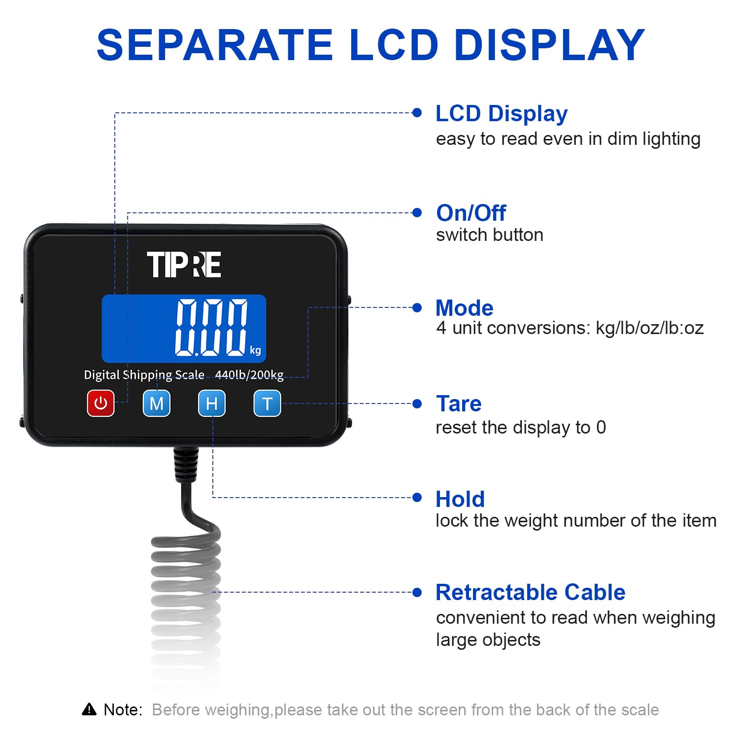Shipping Scale 440lbs for Packages,Lightweight Carbon Fibre Heavy Duty Digital Postal Scale,0.5 oz High Accuracy