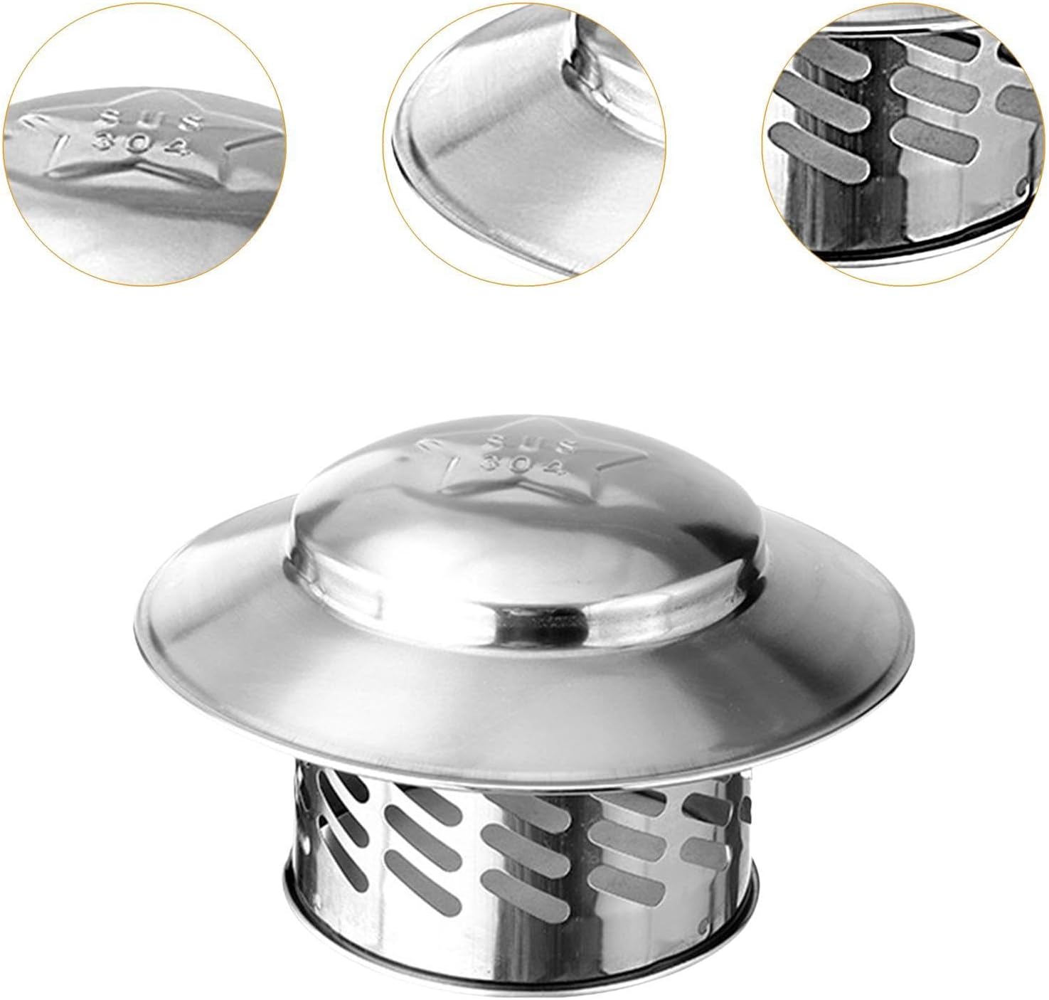 Stainless Steel Chimney Cap, 4 Inch Rain and Snow Protection Flue Cowl for Roof Vents and Fireplace Pipes