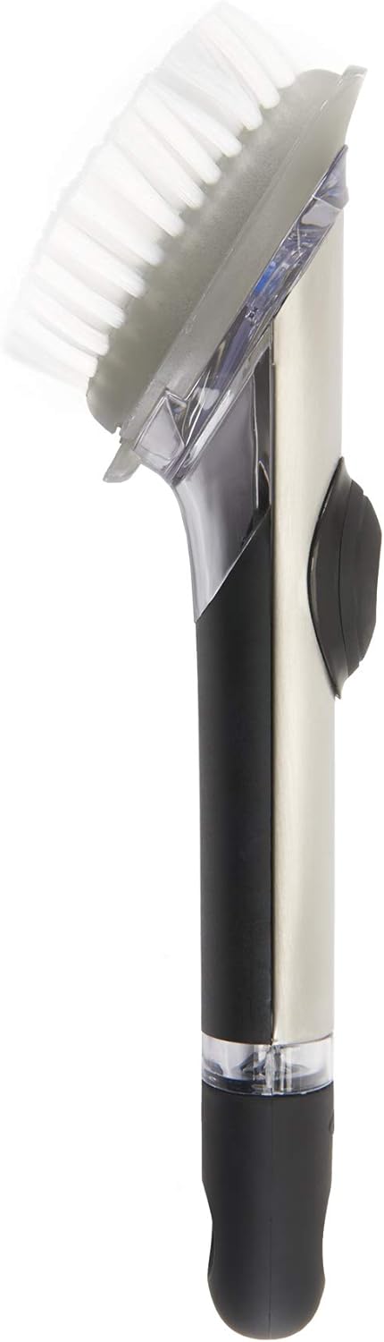 Steel Soap Dispensing Dish Brush, Dish Brush with Handle for Pans, Sink