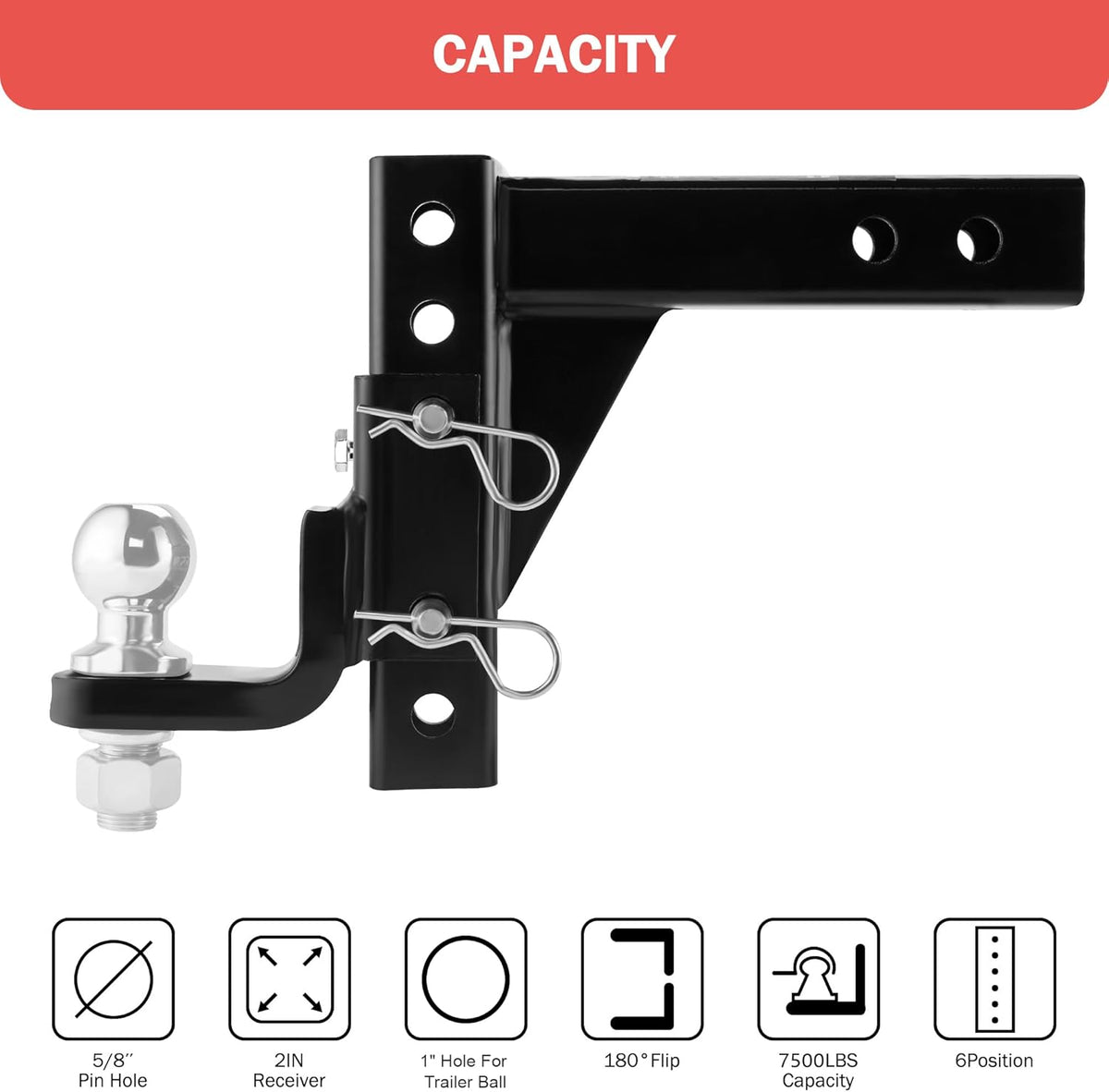 Adjustable Trailer Hitch Ball Mount for 2-Inch Receiver