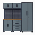 6-Pack Garage Storage Cabinet System with Workbench and Pegboard