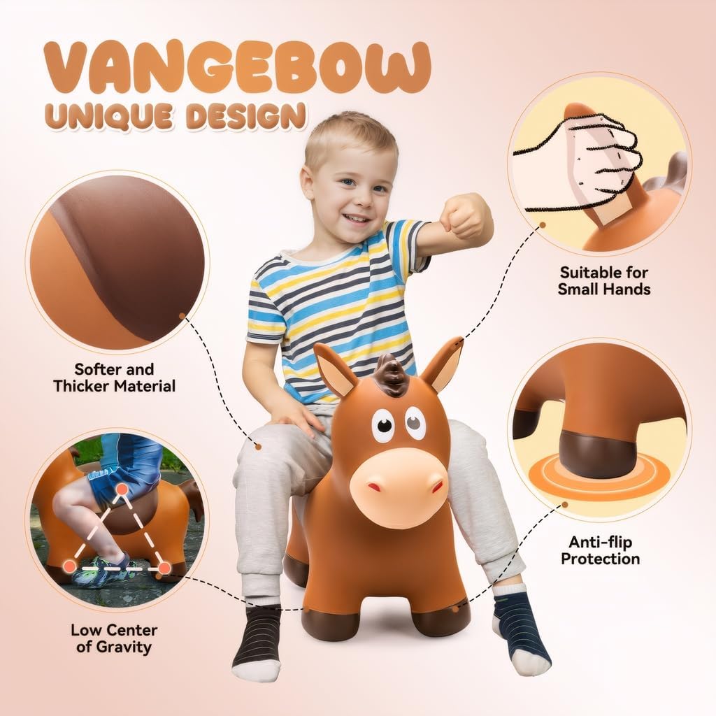 Bouncy Horse for Toddlers 1-3, Inflatable Ride on Bouncy Animal Hopper Toys for 1 2 3 4 5 Year Old Girl Boy Kids