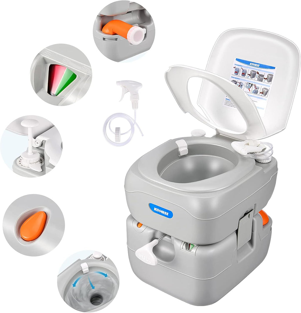 Portable RV Toilet, Large Camping Toilet Porta Potty, 5.8 Gallon | Detachable Waste Tank, Leak-Proof Toilet with