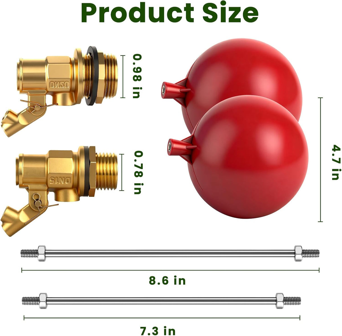 Stainless Steel Float Valve for Water Tank, Automatic Water Level Control Valve with Adjustable Rod, 1/2" & 3/4" NPT