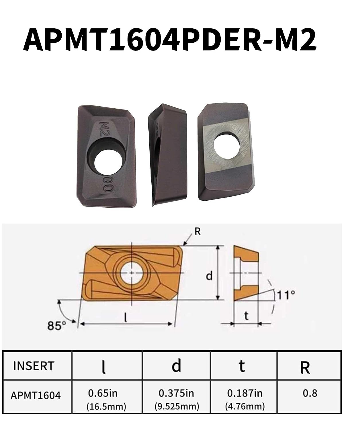 Face Milling Inserts APMT1604PDER-M2 Finish Milling for Stainless Steel