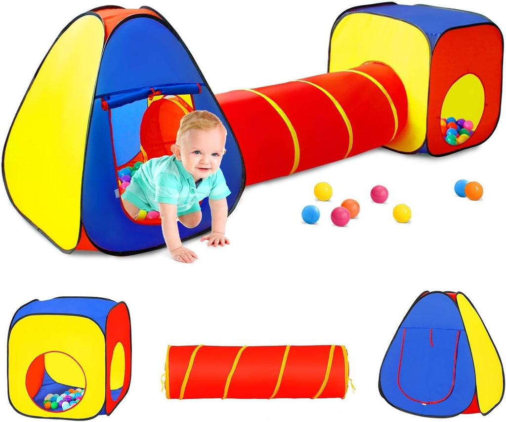 Kids Play Tent with Ball Pit and Crawl Tunnel Toddlers Playhouse Gift Toy | 3 in 1 Colorful Pop Up Play Fort