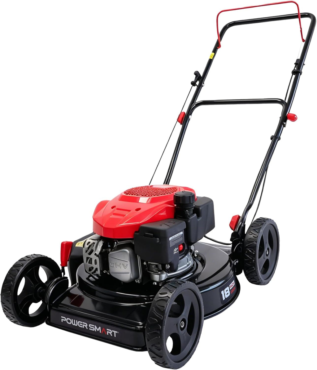 18-inch 144cc Gas Lawn Mower, Push Mower with Side-Discharge | 144cc 4-stroke OHV engine, 5-Position Height Adjustment