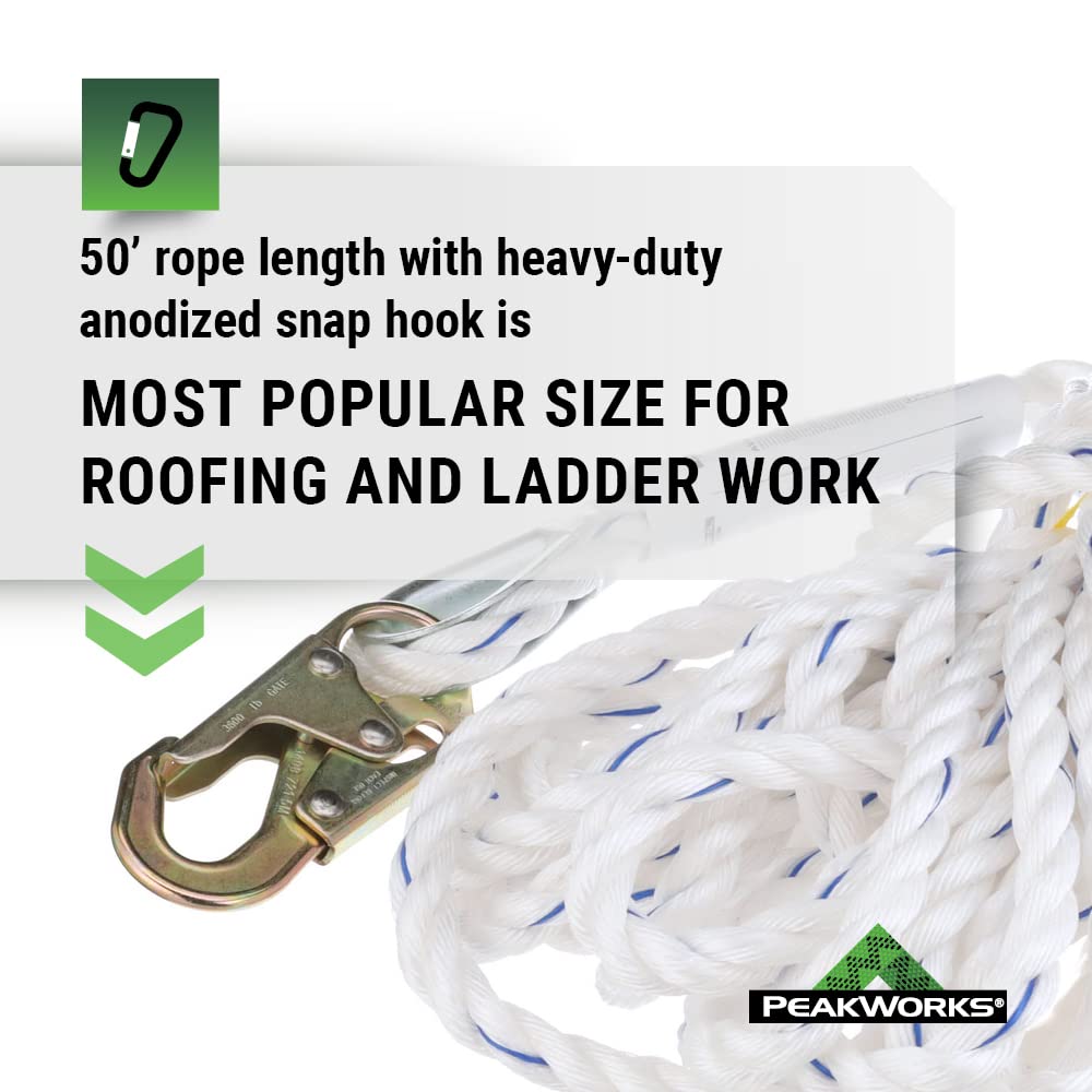 Fall Protection Safety Lifeline Rope Grab, Anchor 50' Vertical Cable, Galvanized Steel Snap Hook Harness Tools