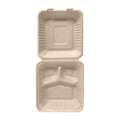 Biodegradable Bagasse/Eco-Friendly Sugar Cane Fibers Clamshell Take Out Food Containers, 9 x 9" 3-Compartment