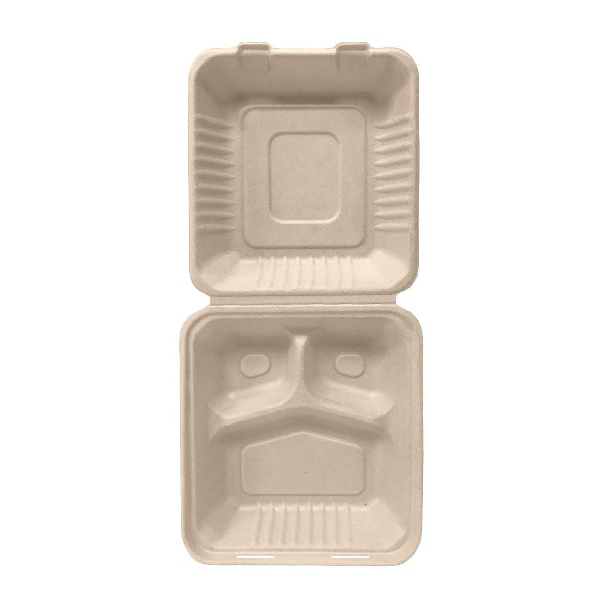 Biodegradable Bagasse/Eco-Friendly Sugar Cane Fibers Clamshell Take Out Food Containers, 9 x 9" 3-Compartment