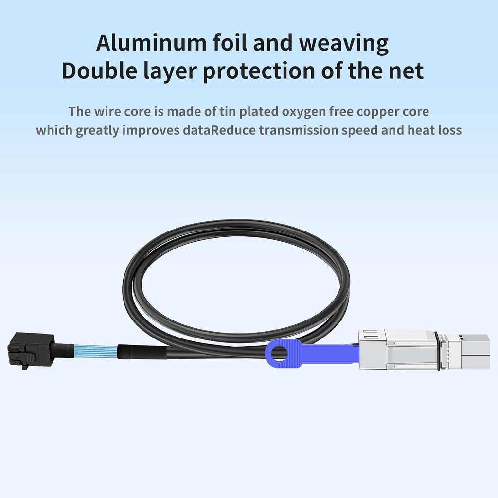 SFF-8644 to SFF-8643 SAS Cable,1M/3.28FT Mini SAS HD to Mini SAS Adapter for HDD/SSD Storage, RAID Arrays, Servers, Data Centers - Durable Data Transfer Extension Cable