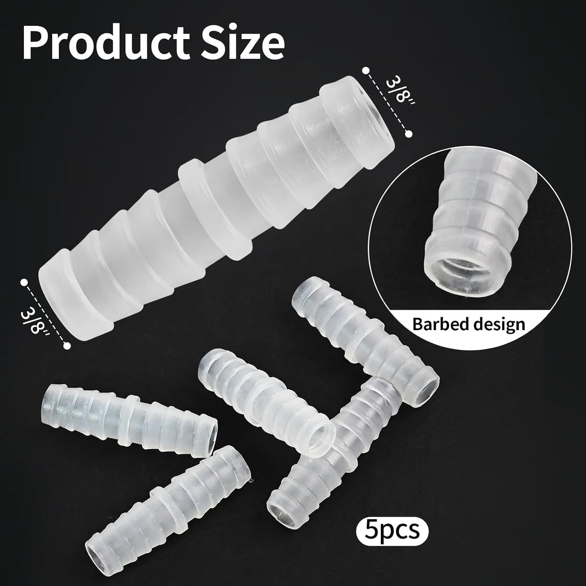 5-Pack 3/8" Barbed Fitting, Universal