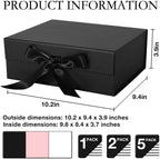 Black Gift Box with Ribbon Magnetic Lids 10.2x9x3.74 in, Bridesmaid Groomsman Proposal Boxes, Wedding Graduation