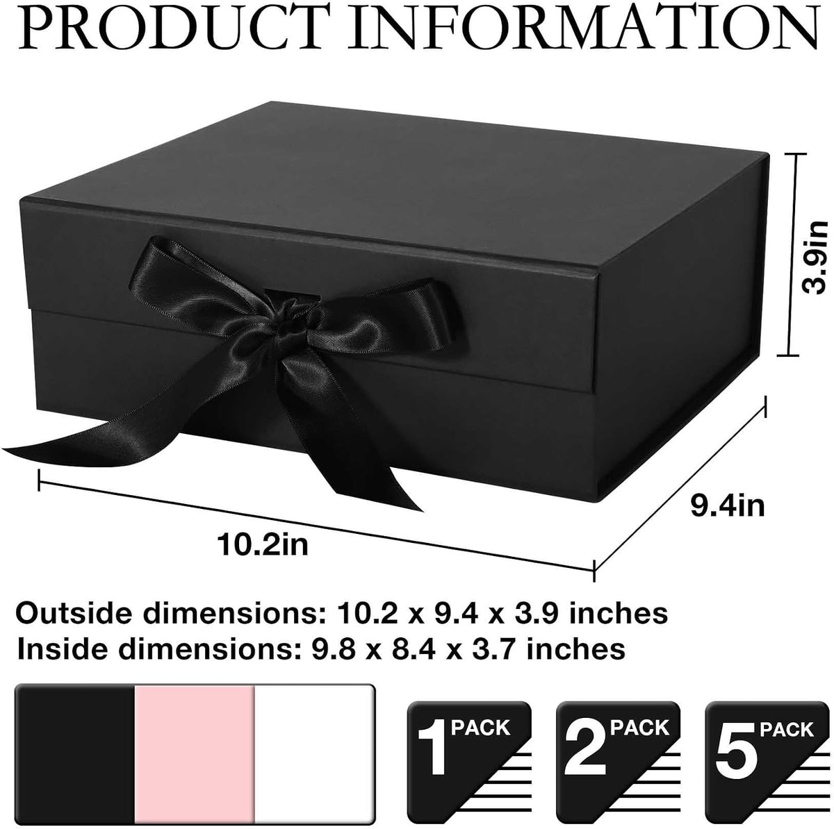 Black Gift Box with Ribbon Magnetic Lids 10.2x9x3.74 in, Bridesmaid Groomsman Proposal Boxes, Wedding Graduation